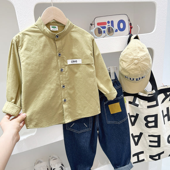 Camisa Infantil de Manga Larga en Colores Sólidos