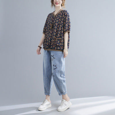 Blusa Estampada Escote V Manga Corta para Mujer - Image 10