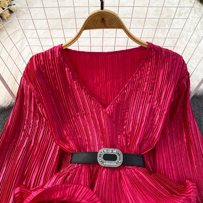 Blusa Suelta con Cuello V, Mangas Largas y Volantes en Bajo - Image 32