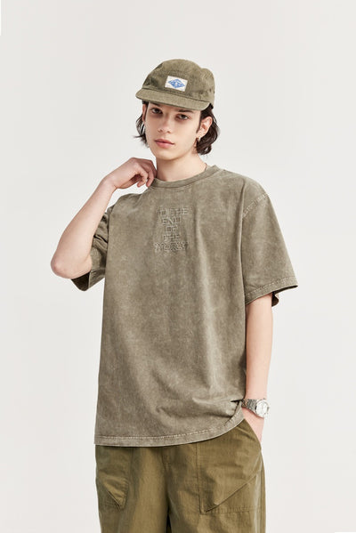 Camiseta Retro Vintage Lavada con Bordados para Hombre - Image 15