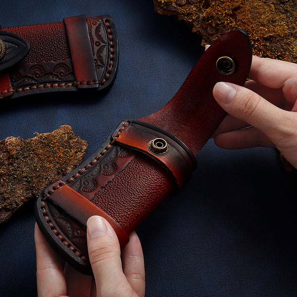 Funda Plegable de Cuero Grabado para Cuchillo de Bolsillo
