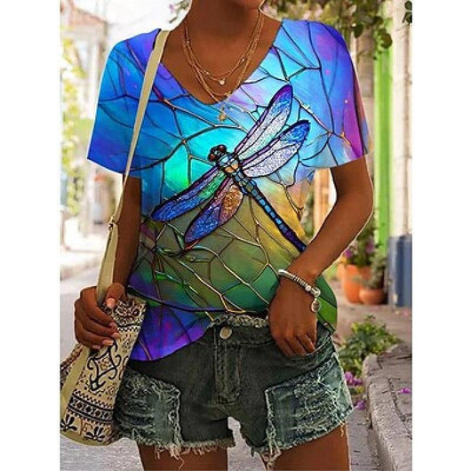 Blusa Casual con Estampado Animal Cuello V Manga Corta Personalizable - Image 24