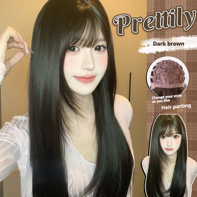 Peluca Castaño Oscuro Cara Redonda - Cabello Natural Completo