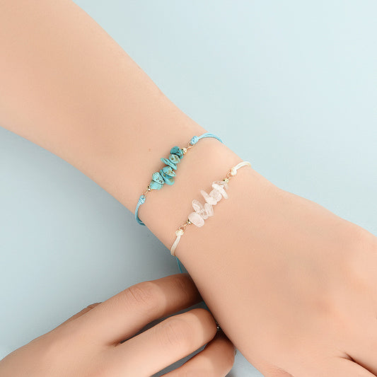 Pulsera de Piedras Cristal Tejida a Mano - Diseño Minimalista Japón y Corea