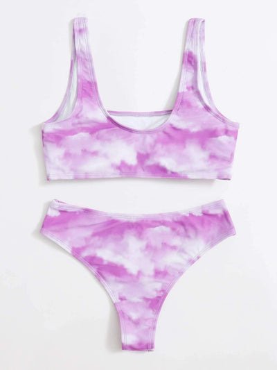 Bikini Deportivo Tie-Dye con Escote en V y Corte Lateral - Image 14