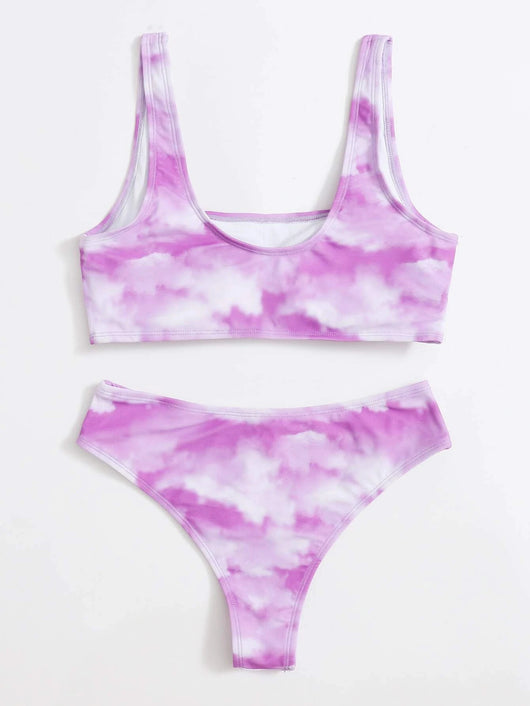 Bikini Deportivo Tie-Dye con Escote en V y Corte Lateral - Image 14