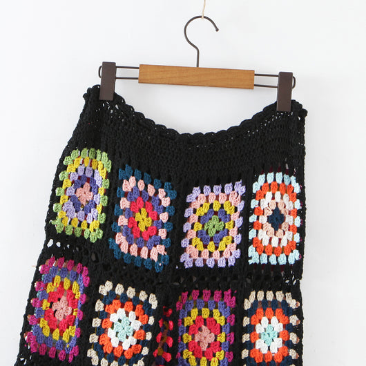 Pantalones Tejidos a Mano con Flores en Cintura Alta - Image 9