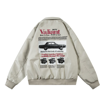 Chaqueta de Cuero PU Estilo Europeo Americano con Estampado Automotriz
