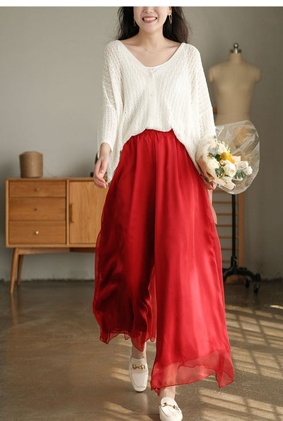 Pantalones Anchos de Cintura Alta en Malla y Gasa - Comodidad Elegante - Image 60