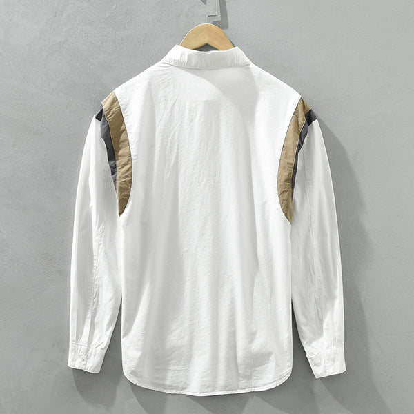 Camisa Manga Larga Estilo Japonés con Contraste de Colores