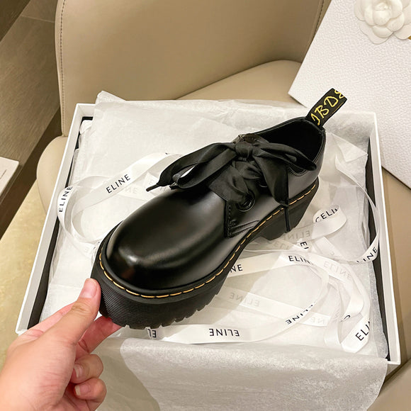 Zapatos de Cuero con Plataforma y Moño para Mujer