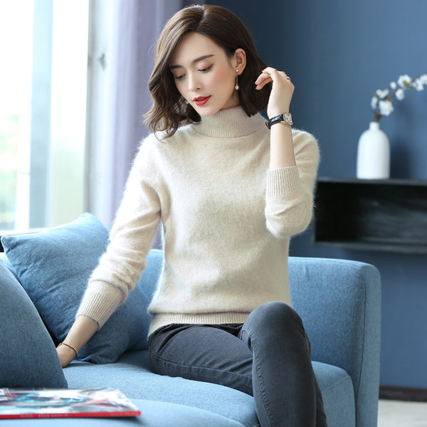 Suéter Cuello Alto Holgado en Cashmere y Terciopelo Mink