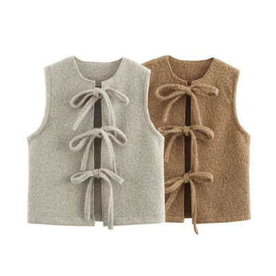 Chaleco de Lana con Moño Elegante - Colección Otoño Invierno