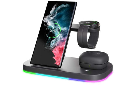 Cargador Inalámbrico Vertical 3 en 1 - Base de Carga para Teléfono, Auriculares y Reloj - Image 11