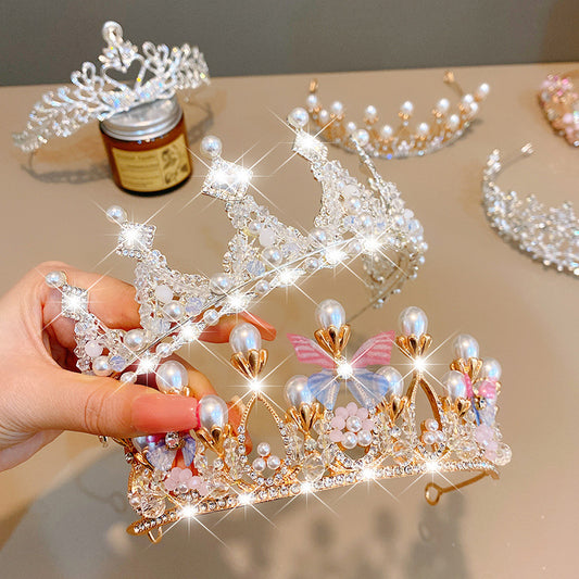 Corona de Perlas Multicolor con Cristales - Accesorio Princesa para Fiestas y Bodas