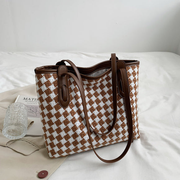 Bolso de Cuadros con Asa Simple y Gran Capacidad para Mujer