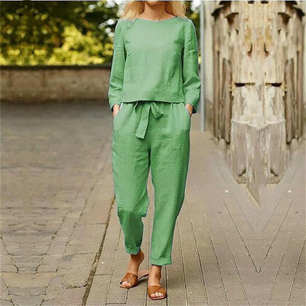 Traje Casual de Algodón y Lino para Mujer - Conjunto de Dos Piezas