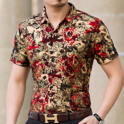 Camisa Estampada de Manga Corta para Hombre Adulto - Tela Fresca Elástica - Image 8