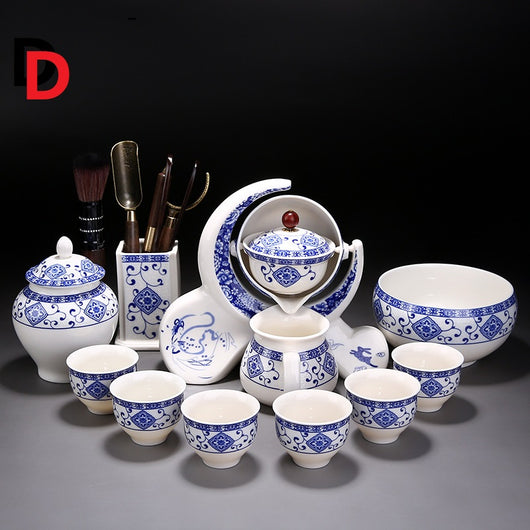 Juego de Tetera y Tazas de Cerámica Azul y Blanco - Image 4