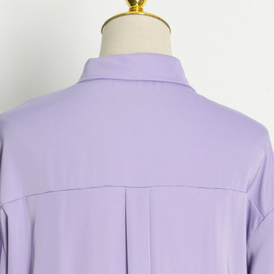 Vestido Camisero Satinado con Plumas - Manga Larga Color Sólido - Image 13