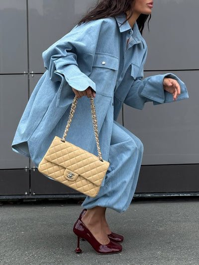 Conjunto Oversized de Camisa Denim Azul Claro y Pantalón Baggy - Image 3