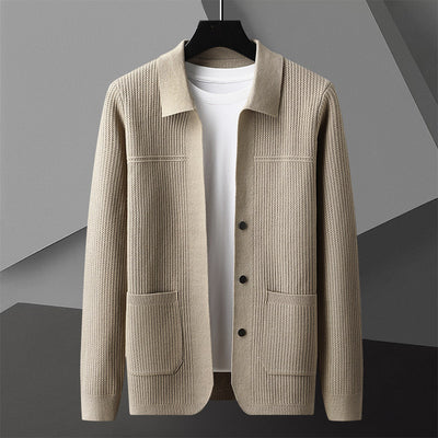 Suéter de Cuello Solapa Grueso para Hombre - Manga Larga Otoño Invierno con Bolsillos - Image 3