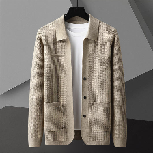 Suéter de Cuello Solapa Grueso para Hombre - Manga Larga Otoño Invierno con Bolsillos - Image 3