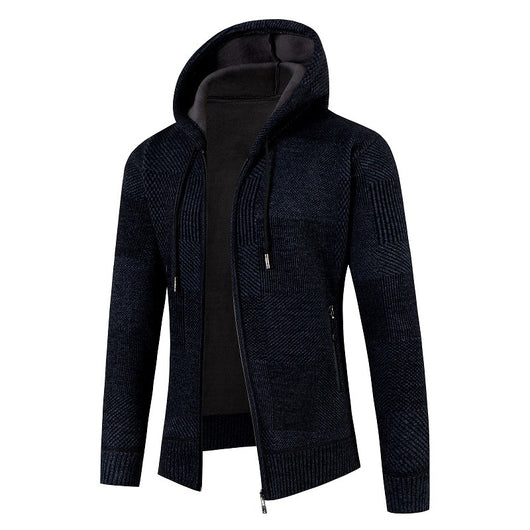 Chaqueta de Punto Slim con Capucha y Cuadros para Hombre - Image 3