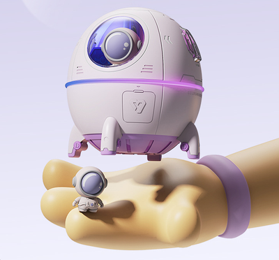 White USB astronaut humidifier shaped like a rocket, emitting mist, with a small astronaut figure inside a clear dome. - Image 17