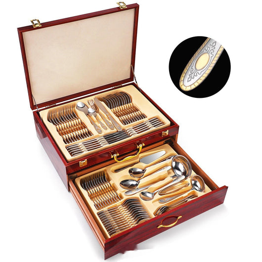 Juego de Cubiertos Diseño Oriente Medio Acero Inoxidable 72 Piezas con Caja de Madera Doble - Image 7