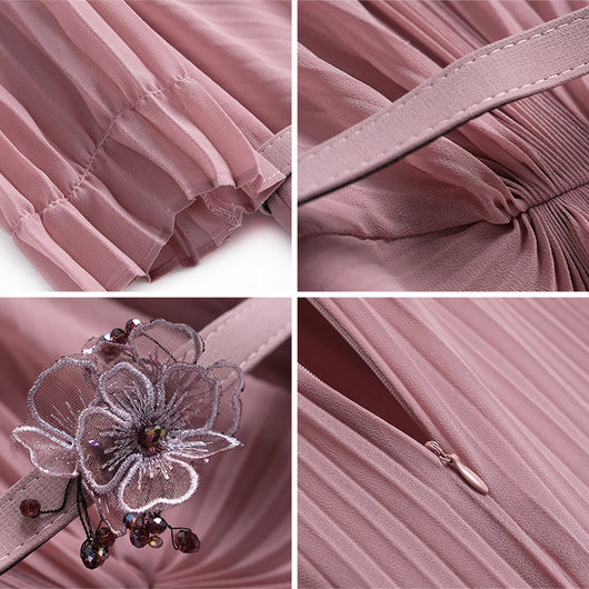 Vestido Elegante con Pliegues y Detalle Floral en la Cintura - Image 8