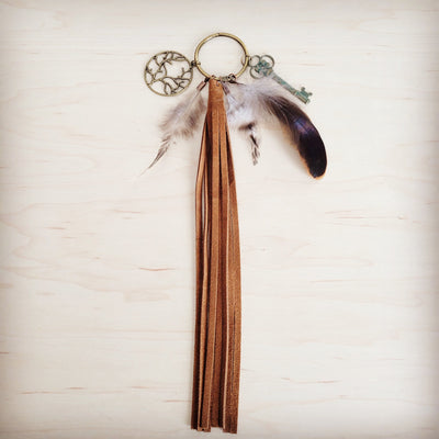 **Boho Western Boot Bling Charm with Leather Fringe Cognac 500e