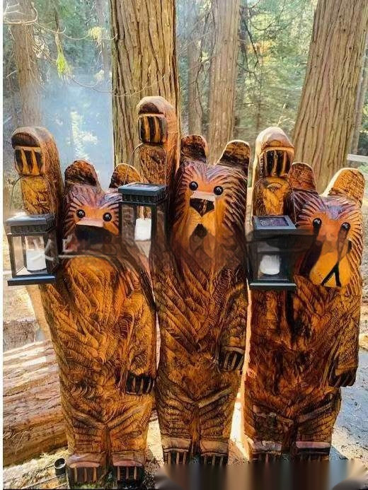 Lámpara Decorativa Oso de Madera y Resina con Luz LED para Jardín - Image 7