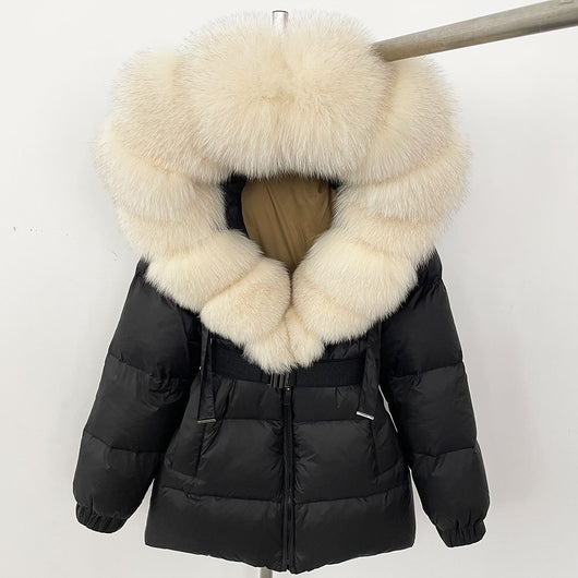 Abrigo de Plumas de Pato Blanco con Cuello de Pelaje de Zorro Oversized - Image 27