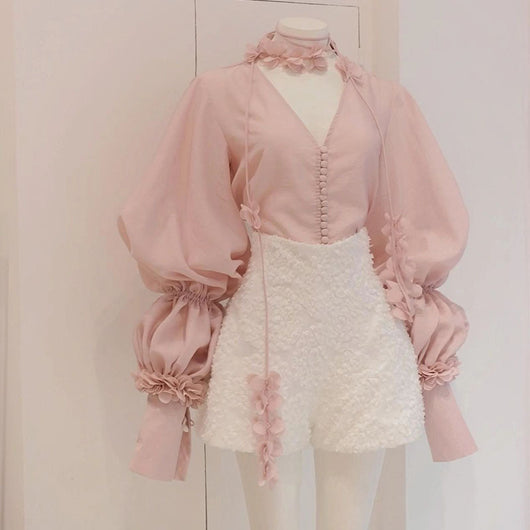 Conjunto de Shorts y Blusa con Flores 3D para Mujer - Image 4