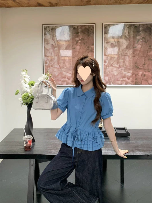 Blusa Juvenil Azul con Cuello de Muñeca y Mangas Abullonadas - Image 12