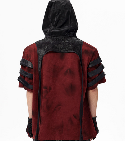 Camiseta Roja Patchwork de Cuero Oscuro Teñida a Mano - Image 10