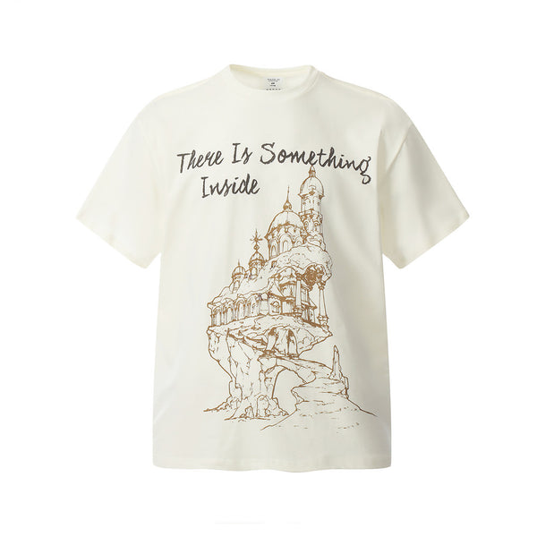 Playera de Hombre con Estampado Castillo Abstracto