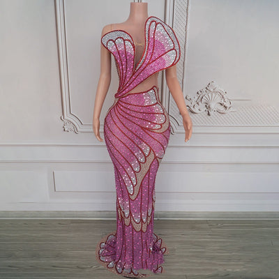 Falda Sirena de Lentejuelas Plumas Rojo Rosa Tridimensional - Image 5