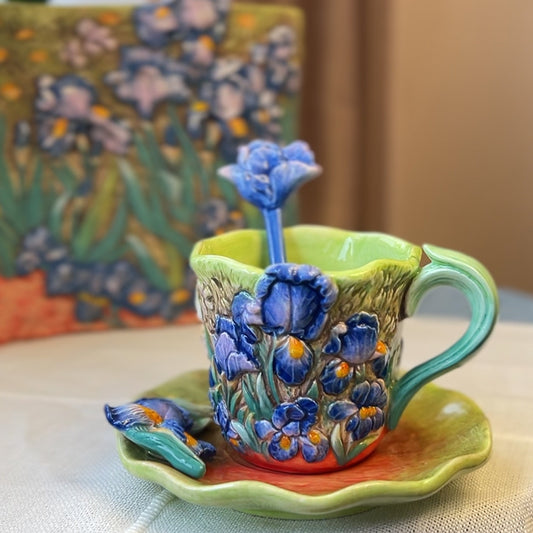 Taza de Cerámica Inspirada en Van Gogh Noche Estrellada con Plato - Image 2