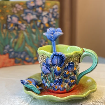 Taza de Cerámica Inspirada en Van Gogh Noche Estrellada con Plato - Image 2