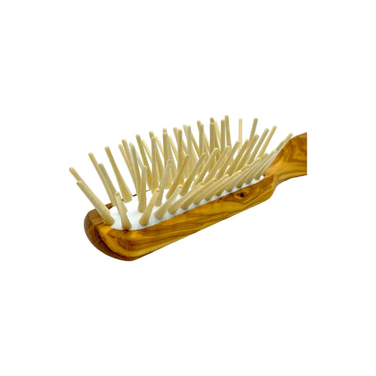 Dural Olive wood rubber cushion hair brush with long wooden pins - Tekeno