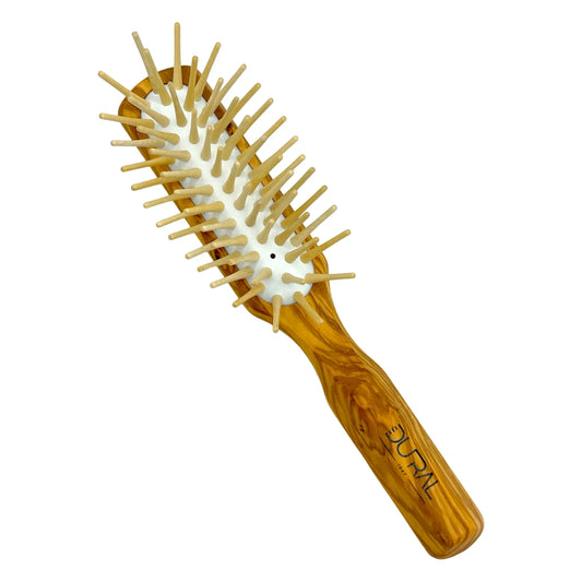 Dural Olive wood rubber cushion hair brush with long wooden pins - Tekeno