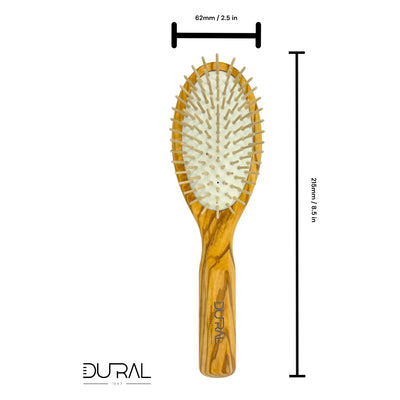 Dural Olive wood rubber cushion hair brush with wooden pins - Tekeno