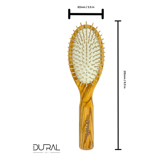 Dural Olive wood rubber cushion hair brush with wooden pins - Tekeno