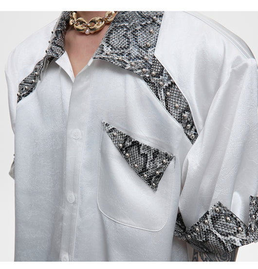 Camisa de Patchwork Cuero Serpiente con Remaches Metálicos - Image 3