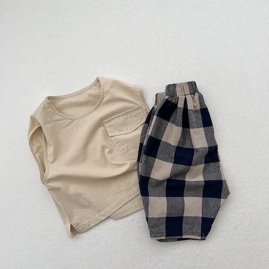 Pantalones Capri Cuadros Azul Retro para Niños - Image 12