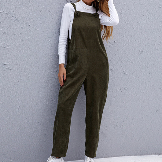 Jumpsuit Casual de Pana Suelta con Tirantes para Mujer - Image 10