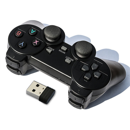 Black 2.4G wireless gamepad with USB receiver, USB-C adapter, and phone clip for Android TV, PC, and STEAM. - Image 6