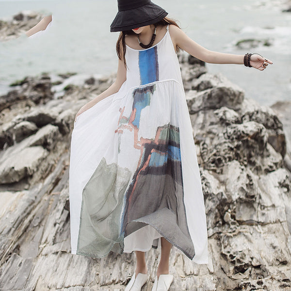 Vestido Vintage con Tirantes Ajustables y Estampado Retro